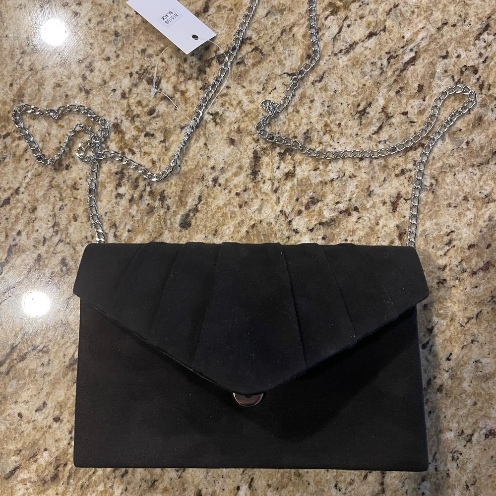 Black Suede Clutch Purse w/ Chain - Picture 5 of 7